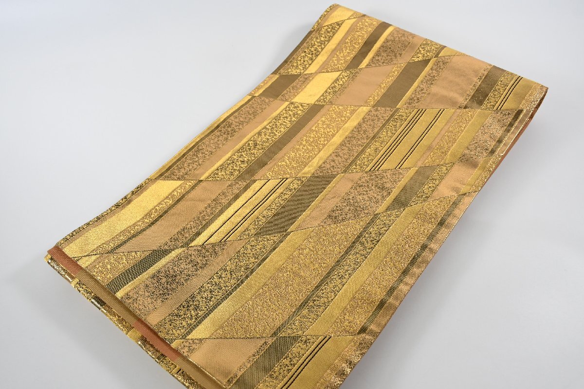 袋帯 全通柄 金糸 幾何学模様 振袖 帯丈424cm ★着物屋 ne-13310 桜庭呉服店拍卖