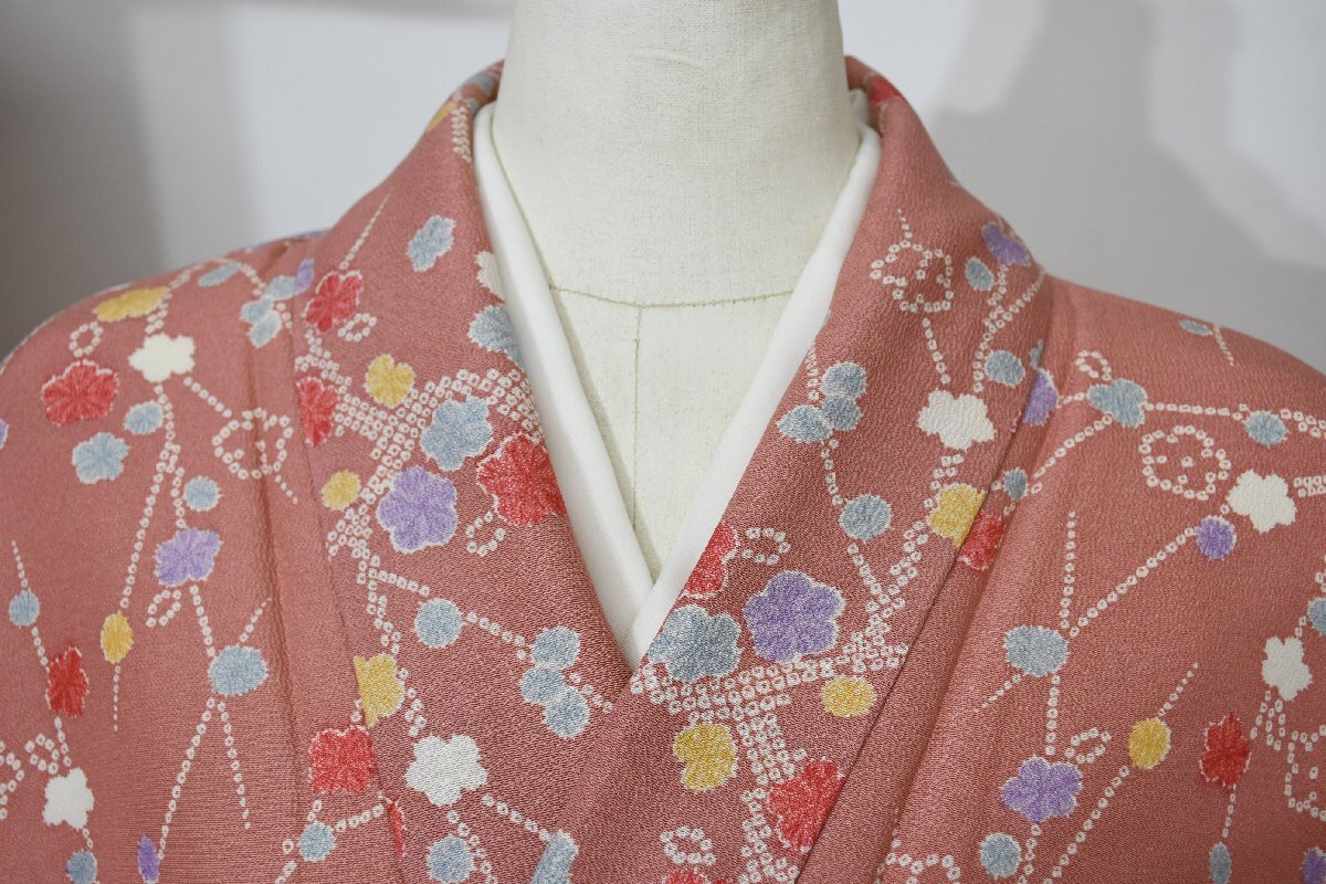 小紋 着物 袷 しぼり 花 身丈152cm 裄丈63cm ★ kb-6240 桜庭呉服店拍卖