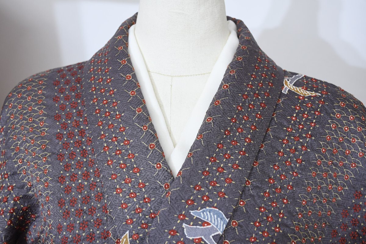 小紋 着物 袷 しぼり 金彩 身丈154cm 裄丈64cm ★ kb-6248 桜庭呉服店拍卖