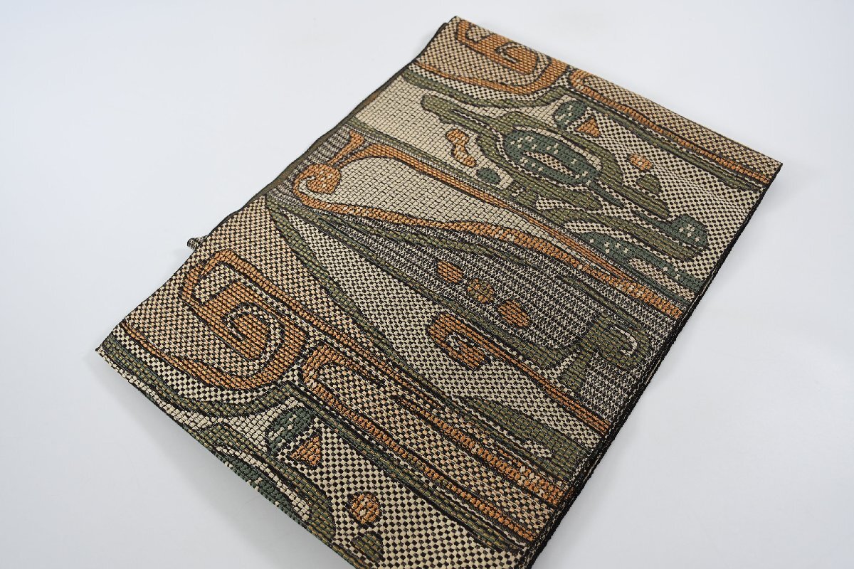 袋名古屋帯 松葉仕立て 幾何学模様 帯丈350cm ★着物屋 ne-13355 桜庭呉服店拍卖