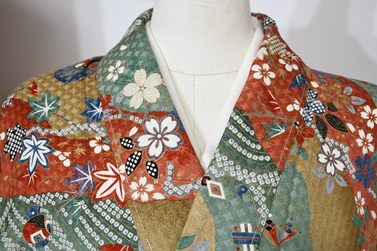 小紋 着物 袷 花 道長 身丈153cm 裄丈67cm ★ kb-6371 桜庭呉服店拍卖