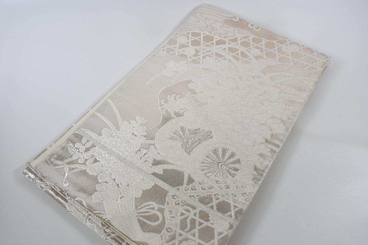 袋帯 六通柄 花車 銀糸 帯丈424cm ★着物屋 ne-13414 桜庭呉服店拍卖