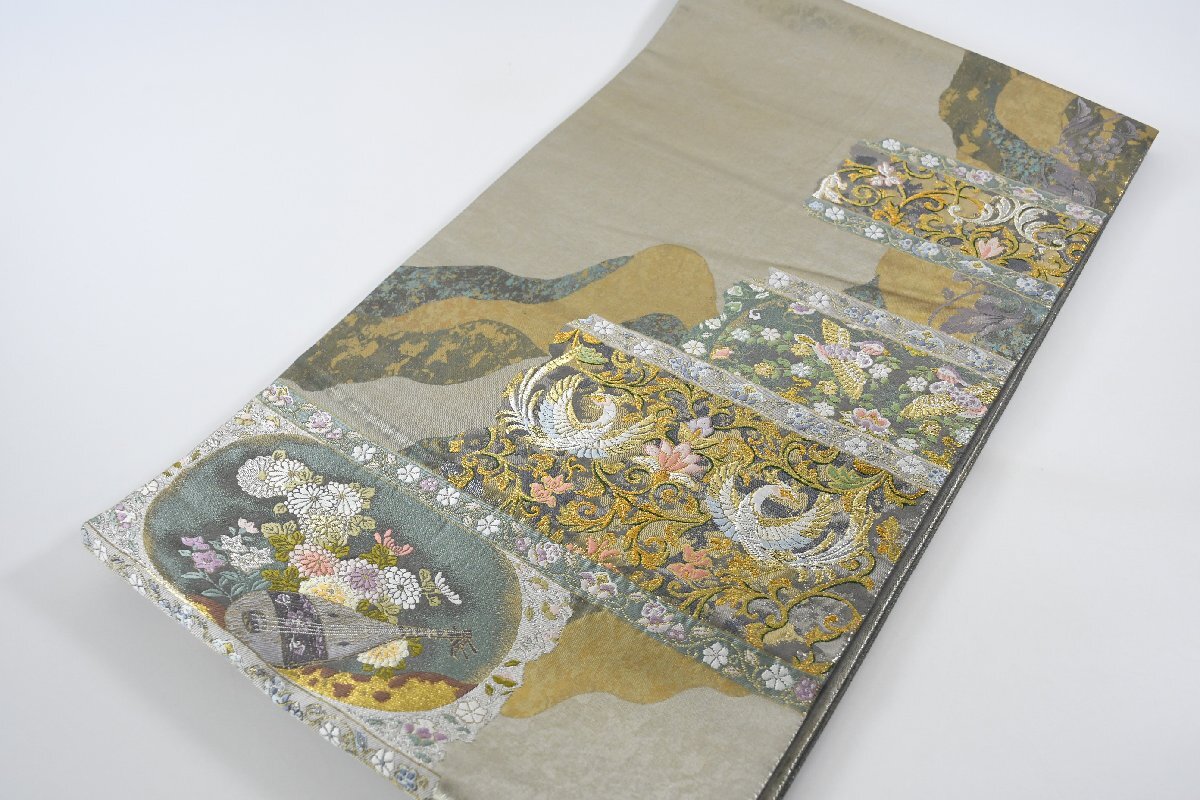 高級 袋帯 六通柄 正倉院異文 ゆとり 更紗 唐花文様 金糸 鳥 帯丈450cm ★着物屋 ne-13900 桜庭呉服店拍卖