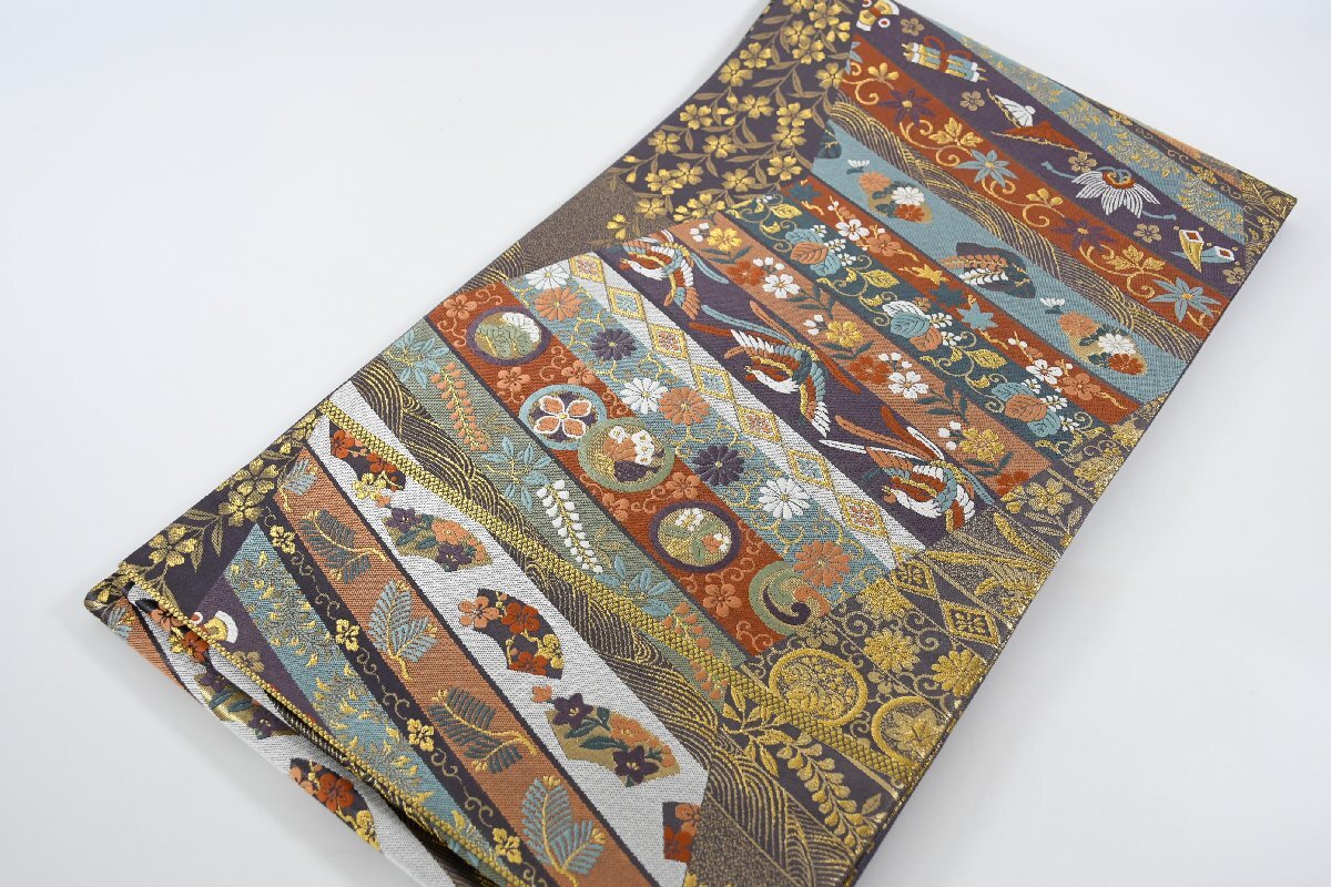 高級 袋帯 未仕立て 六通柄 鳳凰 唐花文様 豪華 金糸 帯丈436cm ★着物屋 ne-13915 桜庭呉服店拍卖