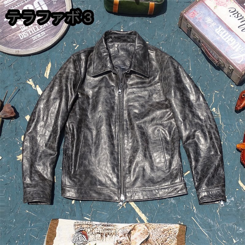 アメカジ レザージャケット 上品 ユーズド加工 本革 牛革 高級 ライダースジャケット 革ジャン M~4XL拍卖