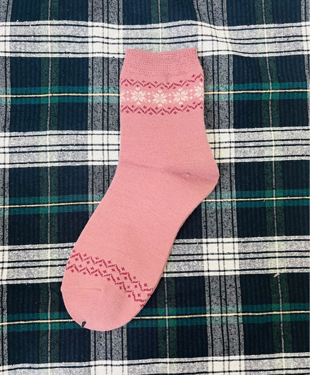 日本製 シルクウール靴下 ピンク 雪柄拍卖