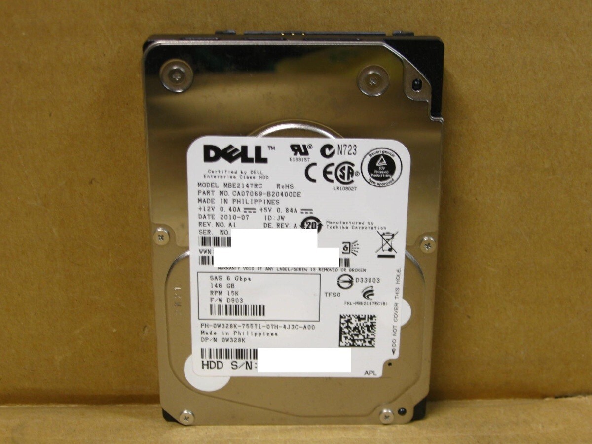 ▽DELL PH-0W328K 146GB SAS2.0 15krpm 2.5型 内蔵HDD 中古 FUJITSU MBE2147RC拍卖