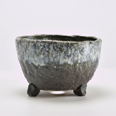 盆栽鉢 青窯変丸深足付き 6号 幅約18cm×高さ約11~12cm 陶器拍卖