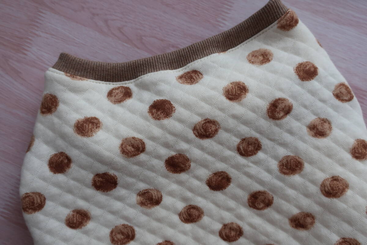 【フレブル】水玉×ブラウンベージュ 秋冬キルトニット 小型犬 中型犬 犬服 ドッグウエア ハンドメイド拍卖