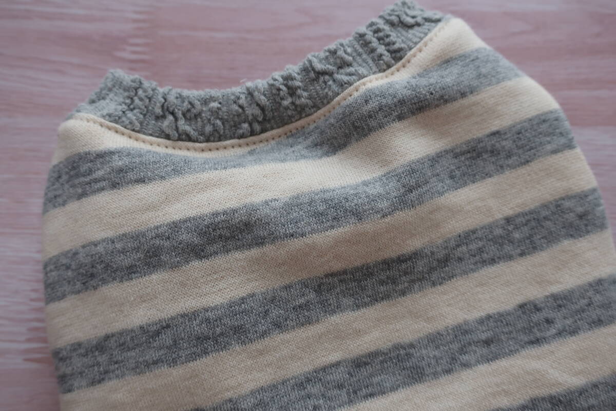 【SS】ボーダー グレー×オフホワイト 秋冬 裏起毛 小型犬 犬服 ドッグウエア ハンドメイド拍卖