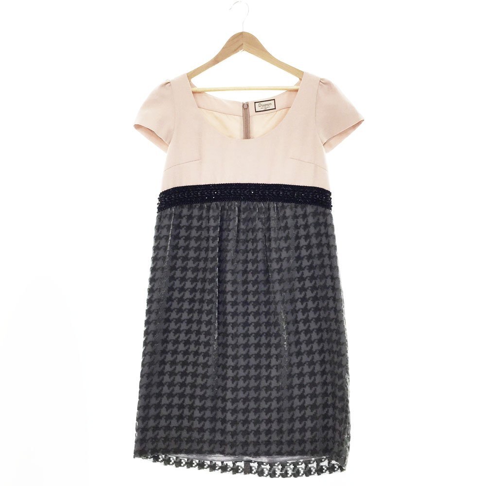 ★Diagram ダイアグラム GRACE CONTINENTAL グレースコンチネンタル ブラックビーズドレス レディース36 グレー×ピンク 0632 1BA/42020拍卖