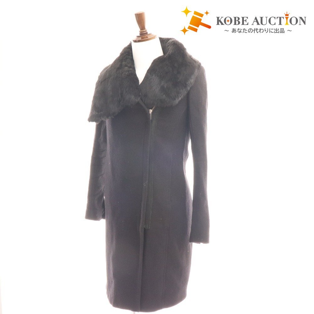 ■ ヘルムートラング コート ロング チェスターコート レザー ラビットファー アウター ジップアップ メンズ P ブラック拍卖