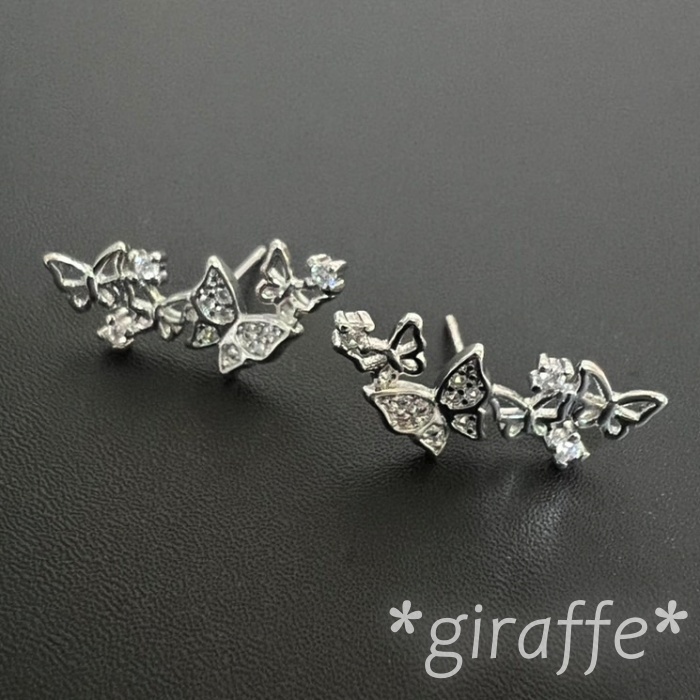 B598 匿名配送 ピアス レディース ジルコニア バタフライ s925 シルバー 蝶々 スタッドピアス拍卖