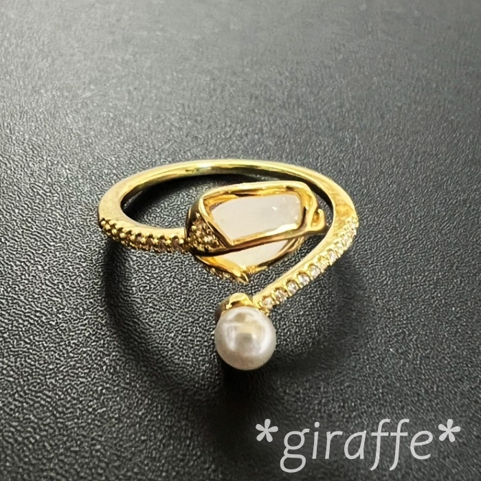 A833 匿名配送 指輪 リング レディース チューリップ キャッツアイ ホワイト ゴールド フリーサイズ サイズ調節可能拍卖