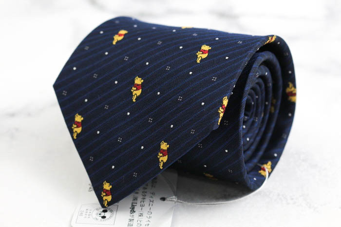 ディズニー ブランド ネクタイ シルク ストライプ柄 キャラクター柄 プーさん ドット柄 TDL PO メンズ ネイビー Disney拍卖