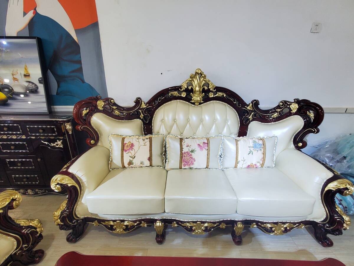 受注生産品 最低価格保証 本革 3点セットアンティーク風 ロココ調 チェスターフィールド調 猫脚1P+2Pと3Pソファー 引取大歓迎拍卖