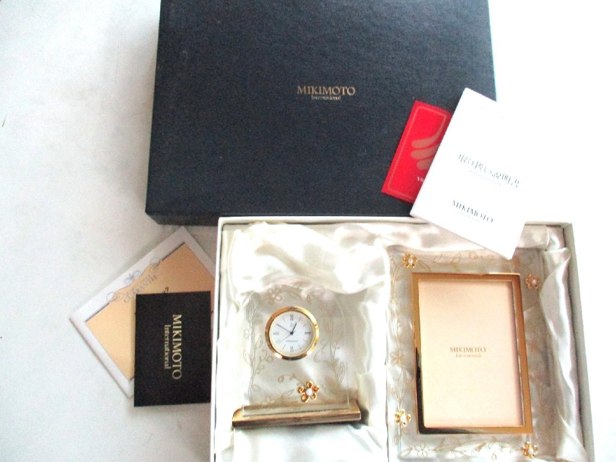 ★とちぎ屋!【銀座 MIKIMOTO】ミキモト フォトフレーム&置き時計 セット ベビーパールがキュートに!!★拍卖