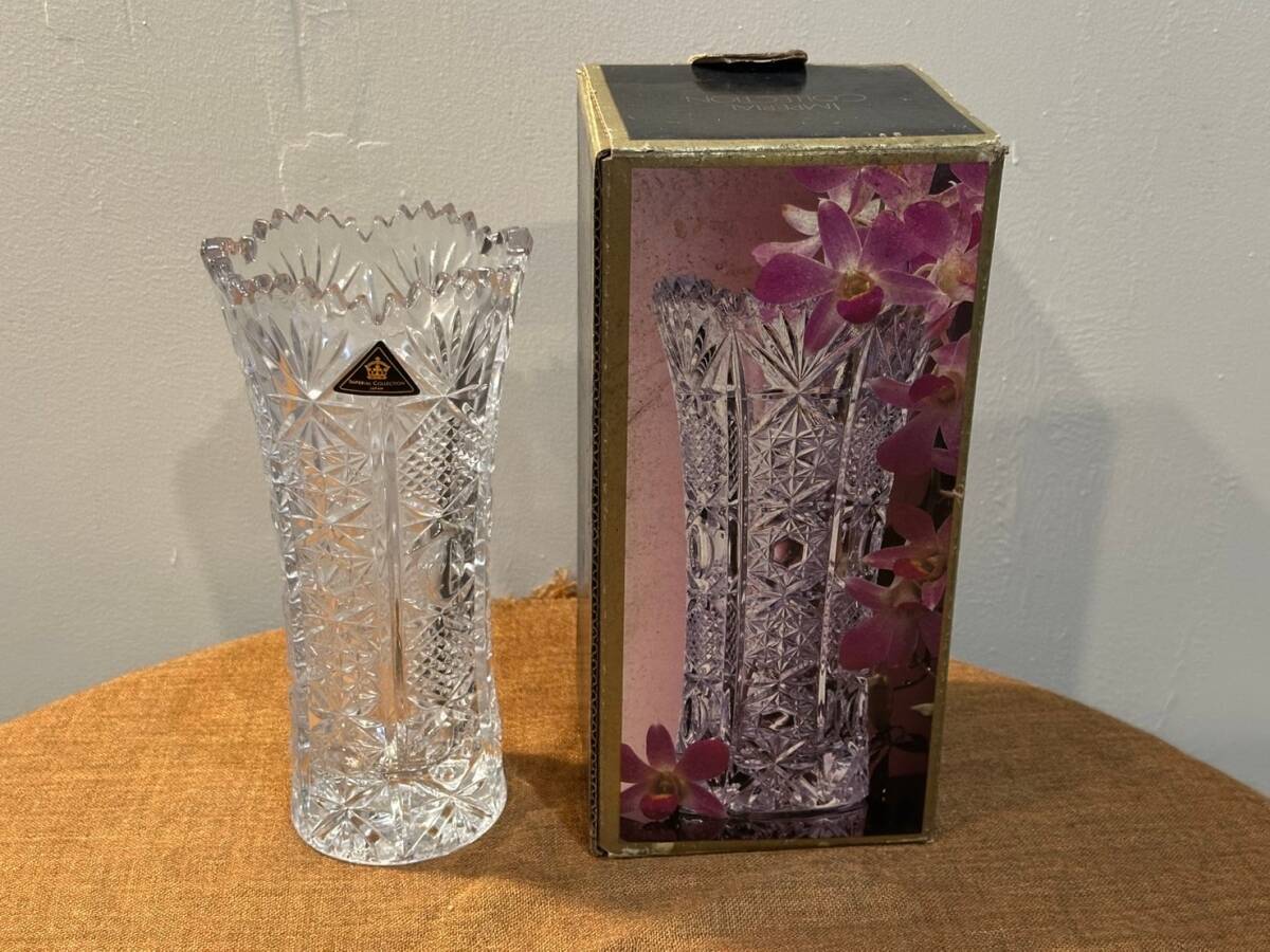 昭和レトロ  曽我ガラス SOGA GLASS IMPERIAL COLLECTION 花瓶 F501W 21.5cm 中身は新同品 売り切り!拍卖