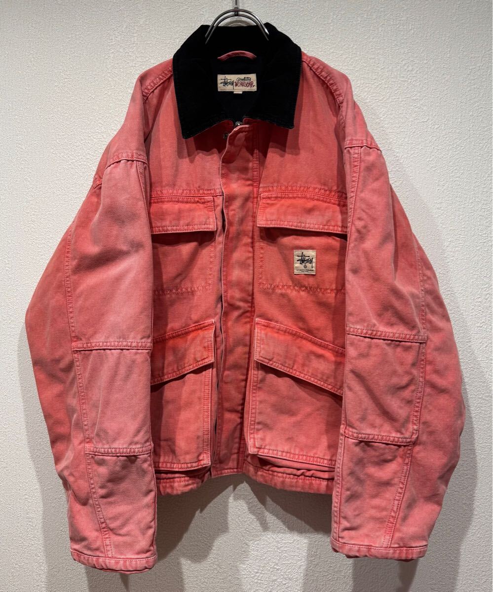 レアカラー ステューシー stussy JACKET WASHED CANVAS ワークジャケット カバーオール レンガ色拍卖