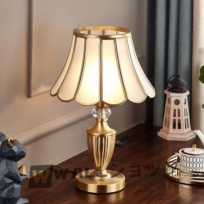 アメリカ式 真鍮スタンド ア復古風デザインデスクトップランプ インテリア 寝室 ランプ ベッドサイドランプ 卓上スタンド拍卖