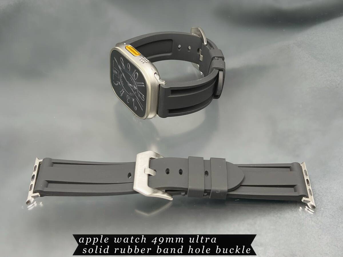 ブラック ソリッド ラバー ベルト ホール バックル付 アップルウォッチ applewatch ウルトラ ultra 49mm 45mm 44mm 42mm 41mm 40mm 38mm拍卖
