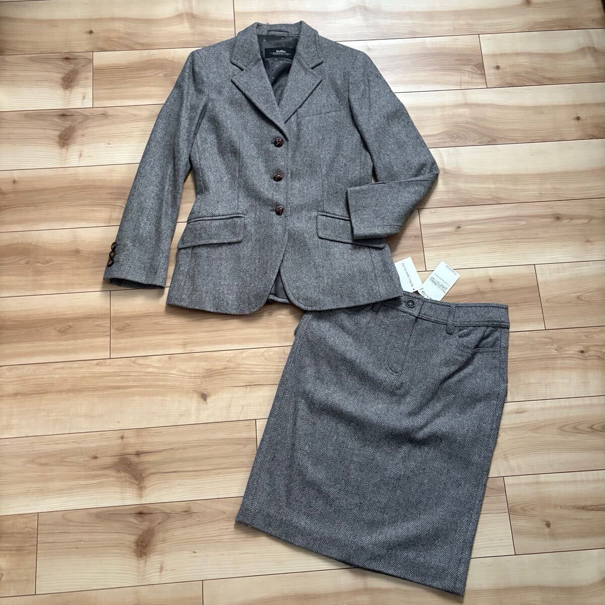 美品♪MaxMara weekend マックスマーラ ヘリンボーン ツイード スカート スーツ拍卖