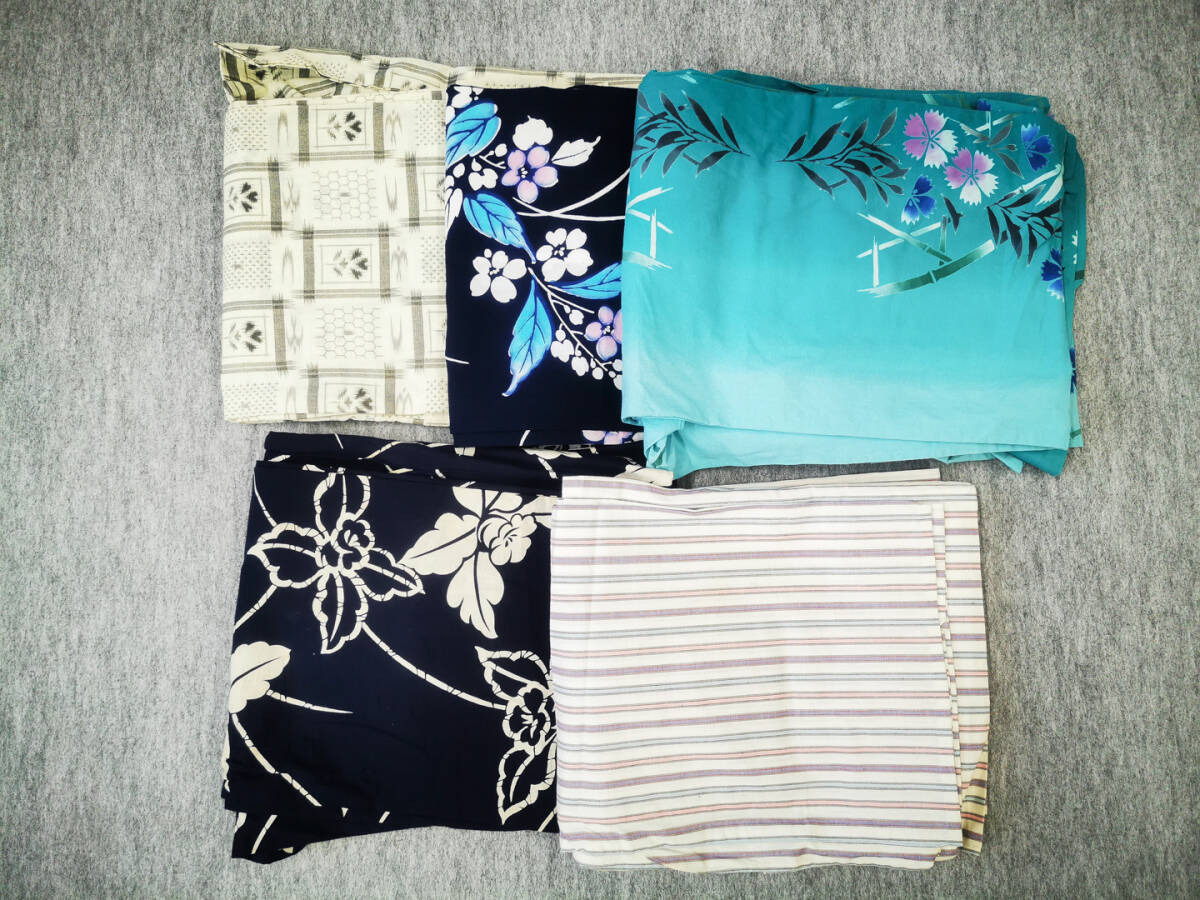 浴衣 5点 まとめて リユース リメイク 和服 ハンドメイド 材料 生地★009 拍卖