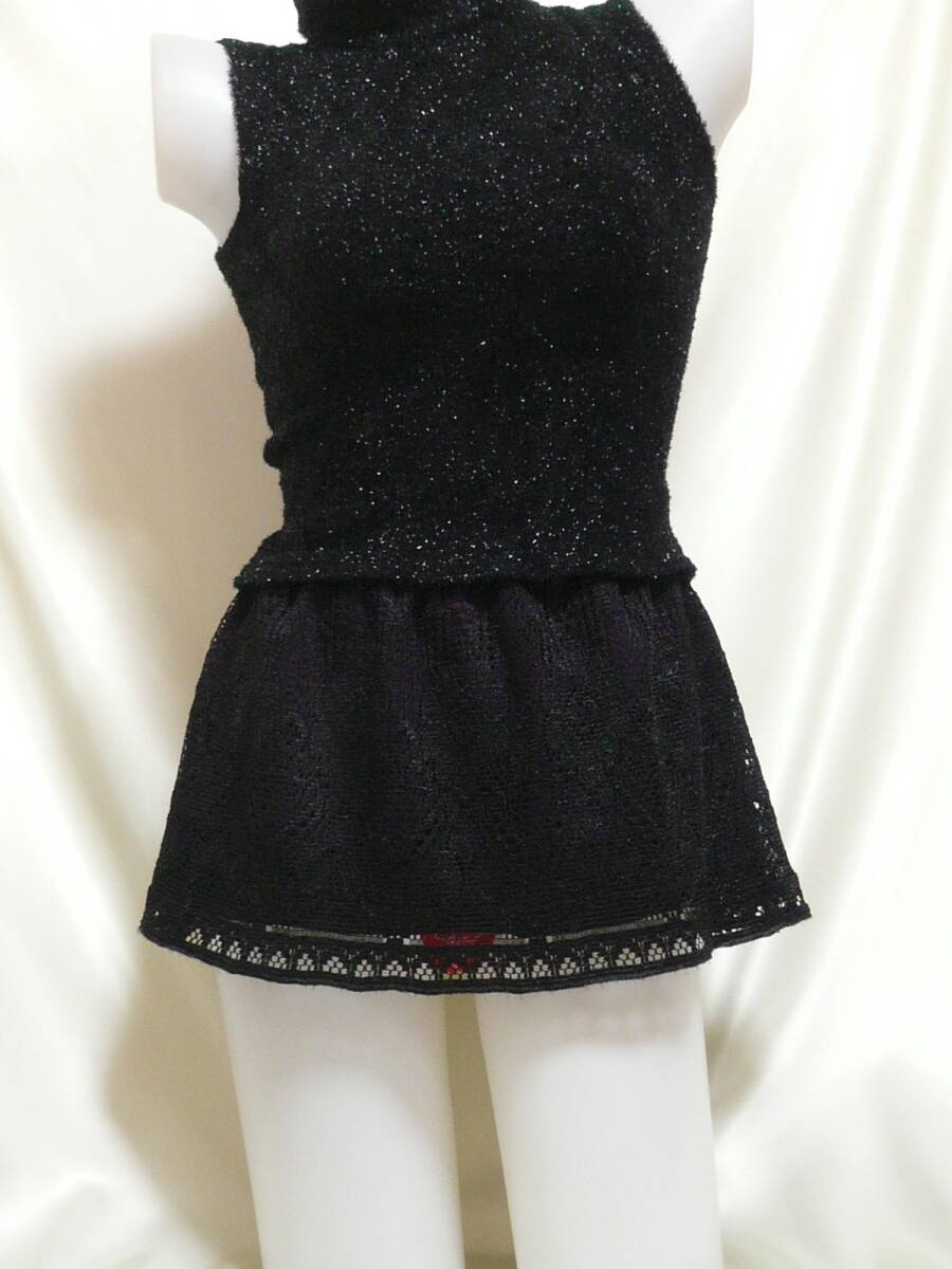 ♪♪黒地に裏地紫色ストレッチ素材の超マイクロミニ☆しっかりめのレース^^♪♪拍卖