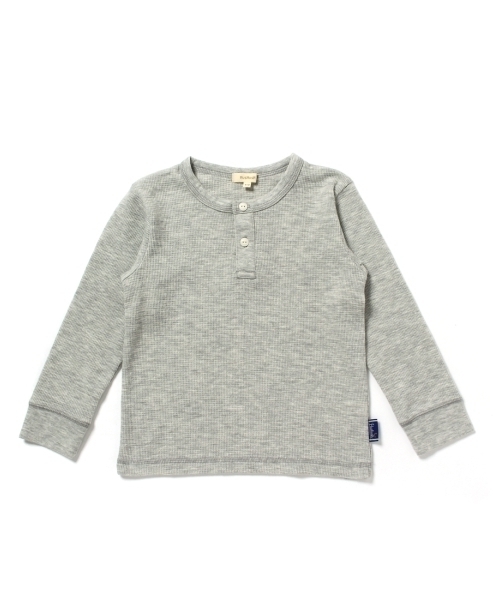 新品 HusHusH ワッフルコットンヘンリー長袖Tシャツ グレー(012) 13(130cm) 定価2189円拍卖