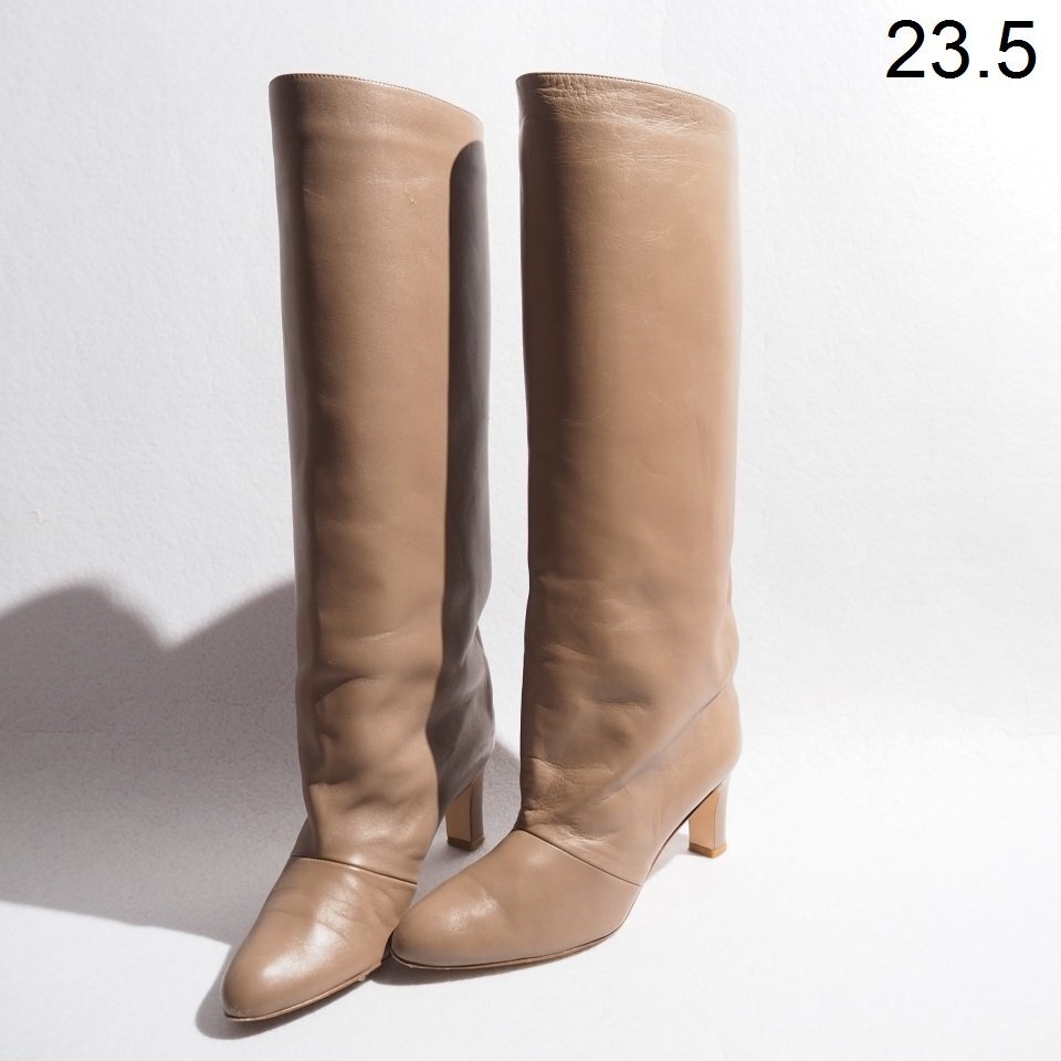 M6561P ▼NEBULONI E. ネブローニ▼ BASS レザー ワイド ロングブーツ ベージュ 37/23.5cm レザーブーツ シューズ 秋冬 rb拍卖