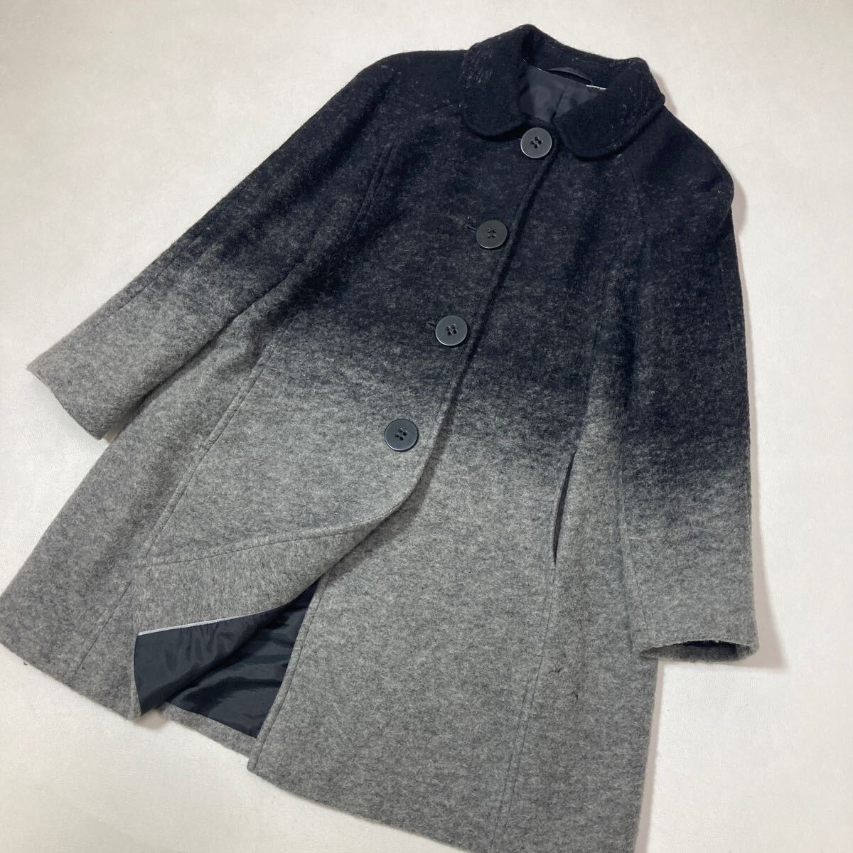 338 美品 LAURA ASHLEY ローラアシュレイ グラデーション ウール ロングコート レディース 38 秋冬 41204I拍卖