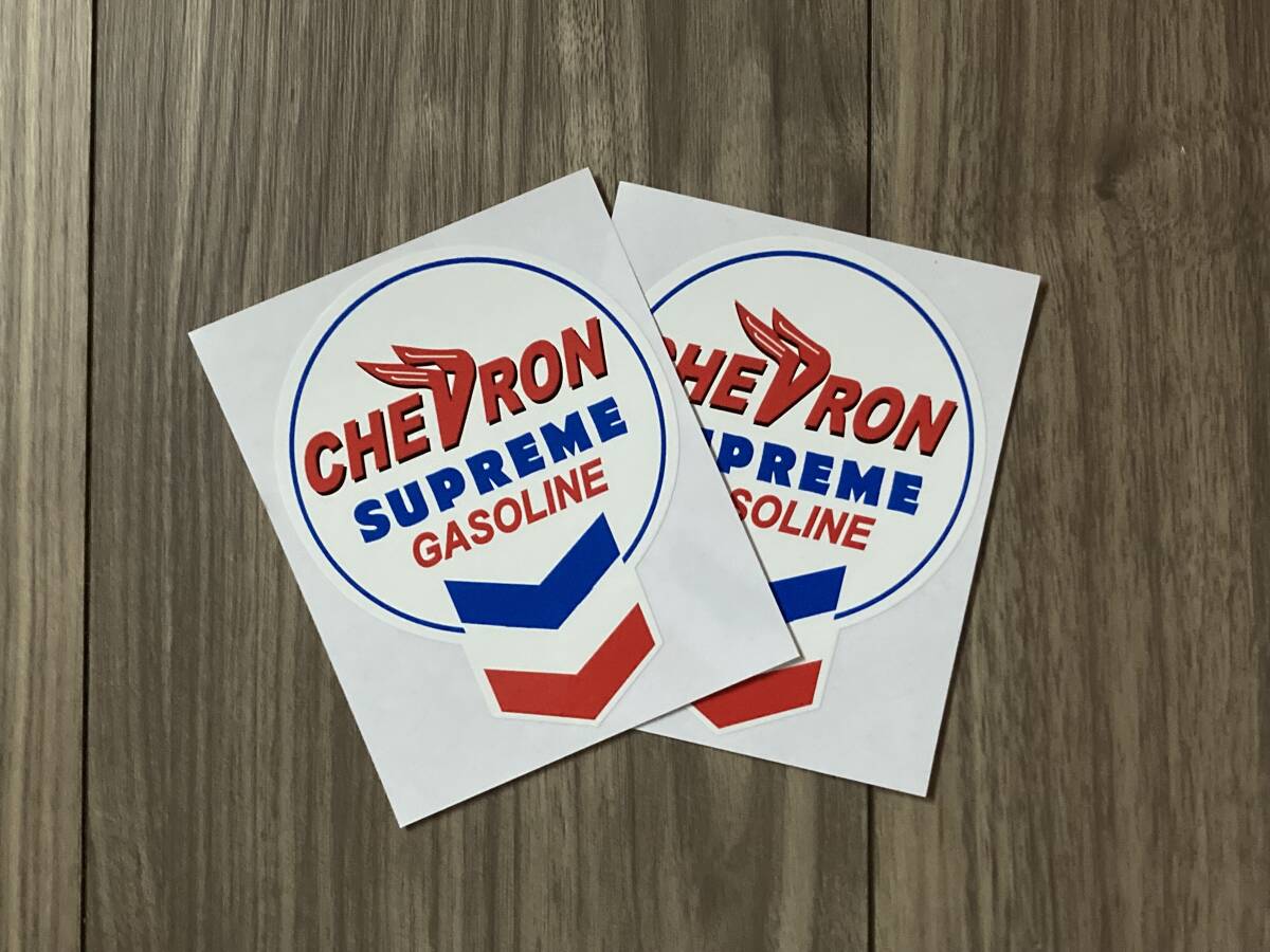 送料無料 CHEVRON SUPREME GASOLINE Sticker シェブロン ステッカー 80mm x 100mm 2枚セット拍卖
