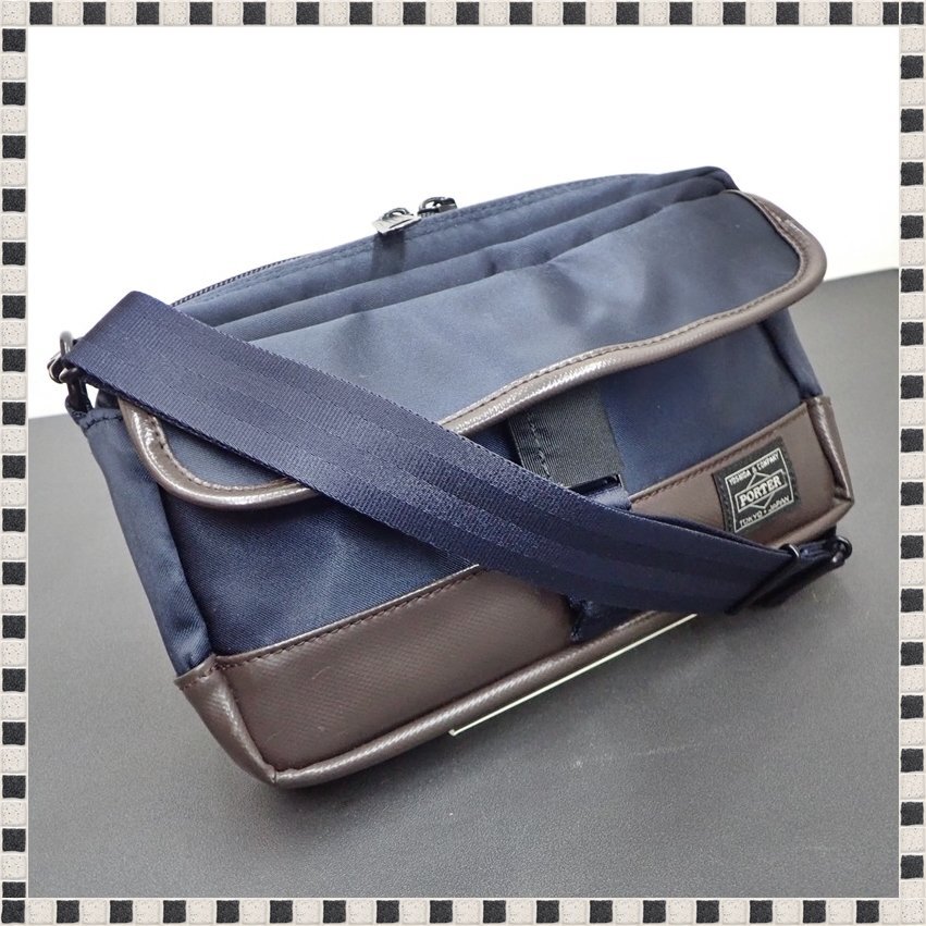 ポーター サックスバー ストーム ショルダーバッグ ナイロン ネイビー×ブラウン クロスボディ 吉田カバン PORTER × SAC'S BAR拍卖