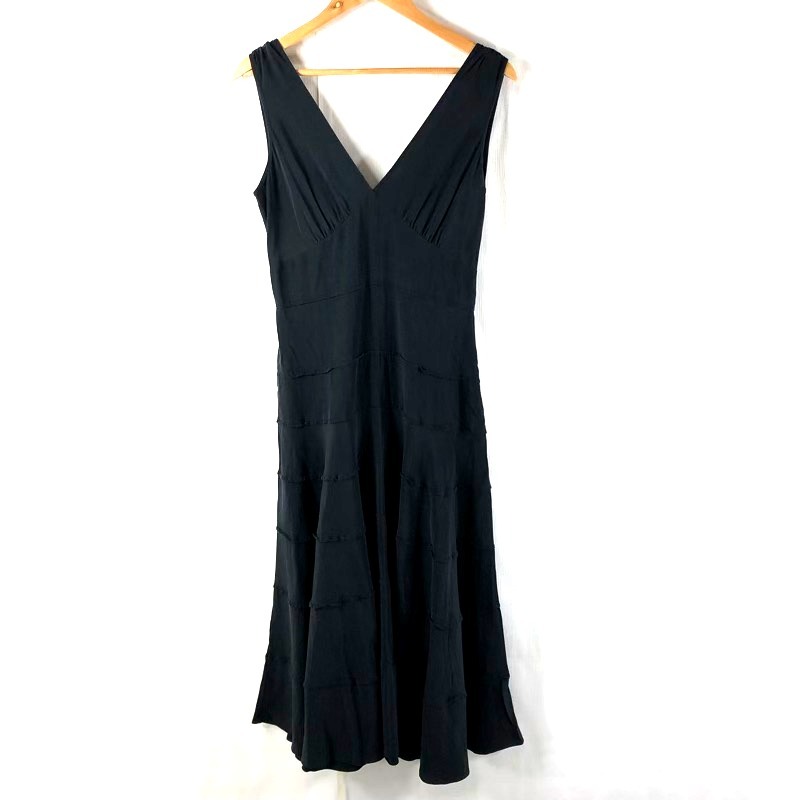 ダナキャランニューヨーク DKNY ワンピース ロング ノースリーブ ファスナー 絹100% 黒 4サイズ 923095拍卖