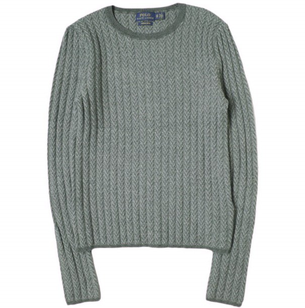 POLO RALPH LAUREN ポロ・ラルフローレン リブドウールヘリンボーンセーター 中村アン着用 XS グレー クルーネックニット 定価47,300円拍卖