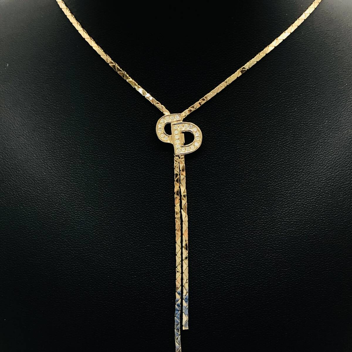 【保管品】Christian Dior ディオール ネックレス CD ロゴ ラインストーン ゴールドカラー / io-2920-sw拍卖