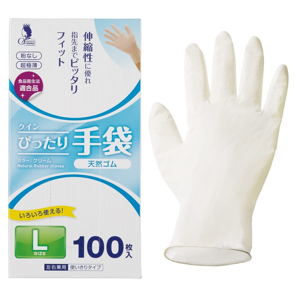 クインぴったり手袋 天然ゴム 粉なし L 100枚入り 容量100マイ 宇都宮製作 掃除用品拍卖