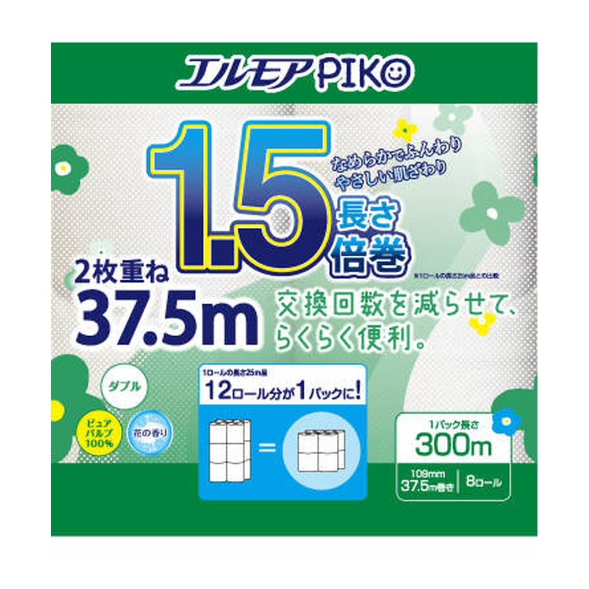 エルモアピコ1.5倍巻8Rダブル37.5m 容量8マキ カミ商事 トイレットペーパー拍卖