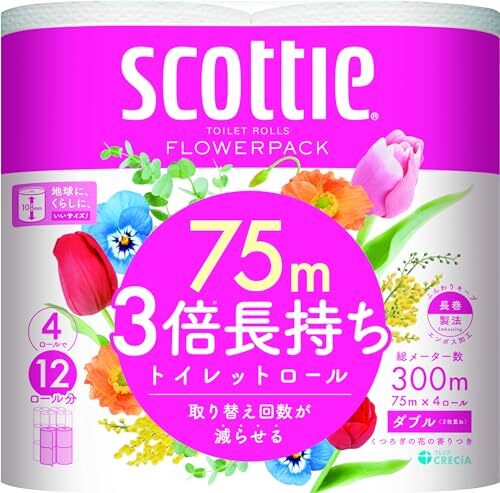 スコッティ フラワーパック 3倍長持ち 4ロール(ダブル) 容量4缶 トイレットペーパー拍卖