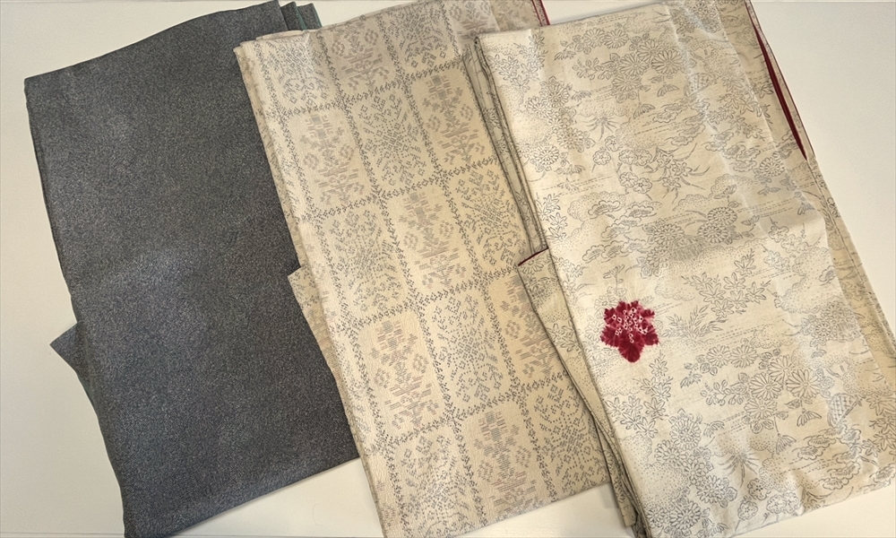 花とら●リサイクル着物 小紋 紬 3枚まとめて 着用可能 鮫小紋 リメイク 素材 塩澤お召 草花柄 241105拍卖