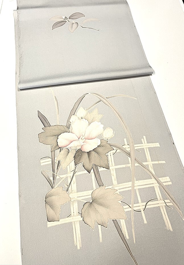 花とら●リサイクル解き反物 訪問着 リメイク 素材 細工用 灰 竹垣に花 241205拍卖