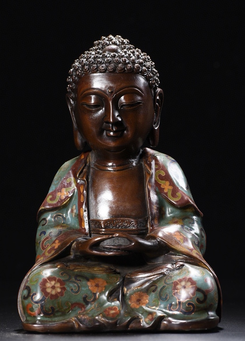 *珍品旧蔵* 清代 景泰藍 釋迦摩尼佛造像 仏像 極細工 希少珍品 ZK1204拍卖