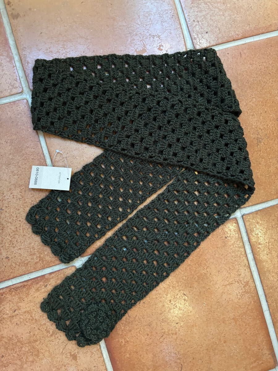 80 新品 花モチーフ手編みマフラー カーキ色拍卖