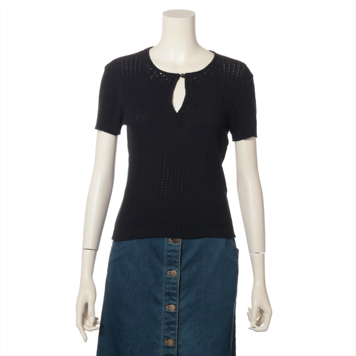 シャネル (CHANEL) コットン 半袖 ニット トップス P19104 ブラック #38 ウエア【中古】(中古)拍卖