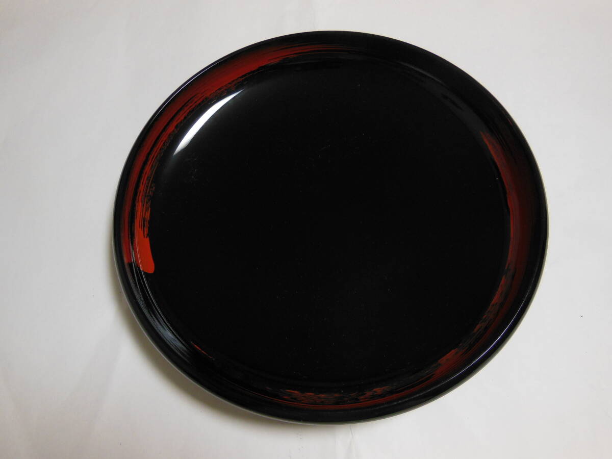 未使用品 山中塗 木製漆器 菓子鉢 直径 28cm ブラック×レッド 送料無料拍卖