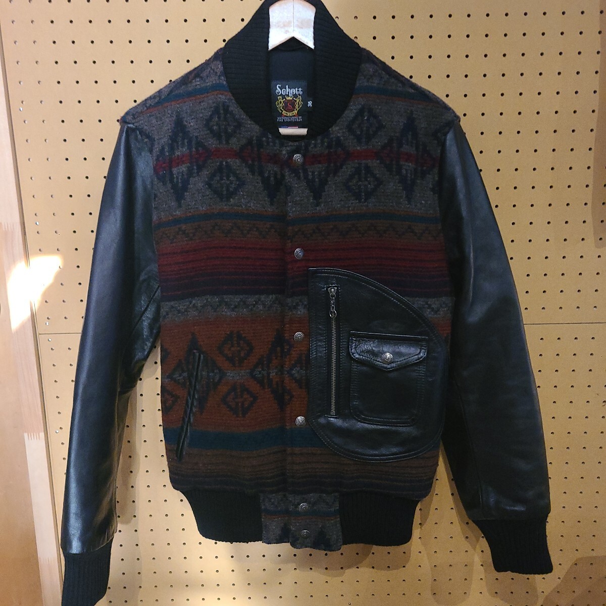 Schott ショット/ウールリッチ別注USA製/36/レザーアームスタジャン/ライダースジャケット/アメリカ SZJ158Schott N.Y.C/本革拍卖