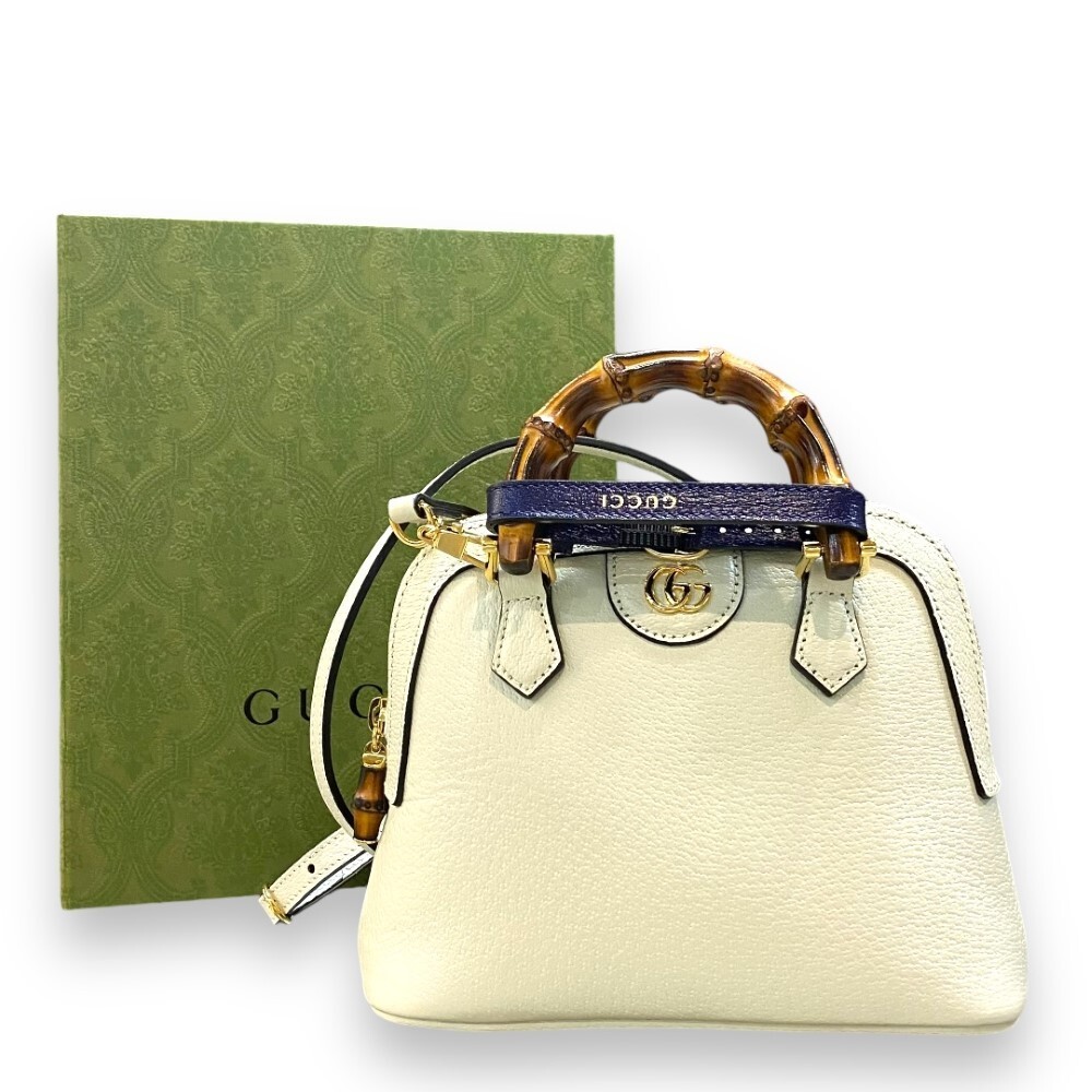 GUCCI ダイアナミニトートバッグ クリームホワイト 715775 グッチ 2Way ショルダー ハンド レザー バック Diana NM Bamboo Dome Top拍卖