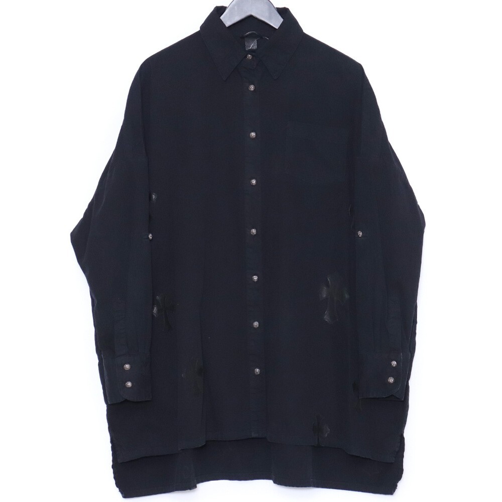 CHROME HEARTS マハルキタ 長袖シャツ オーバーサイズ クロスパッチ クロスボールボタン Sサイズ ブラック クロムハーツ mahal kita shirt拍卖