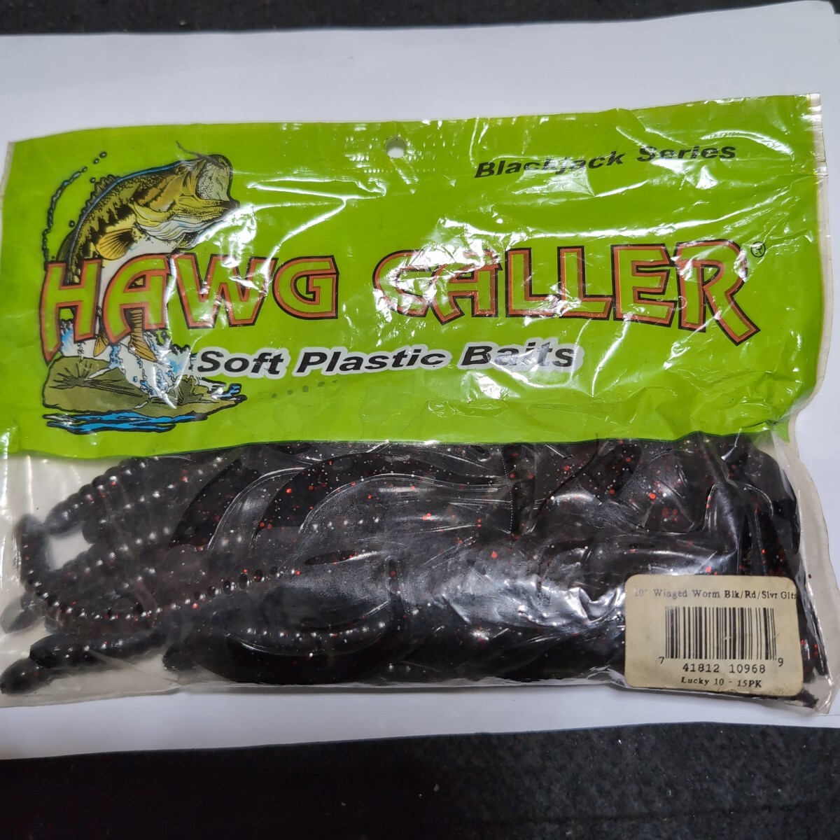 ■新品■HAWG CALLER■WINGEDワーム■10インチ、15本入、ブラックレッドシルバーグリッター■拍卖