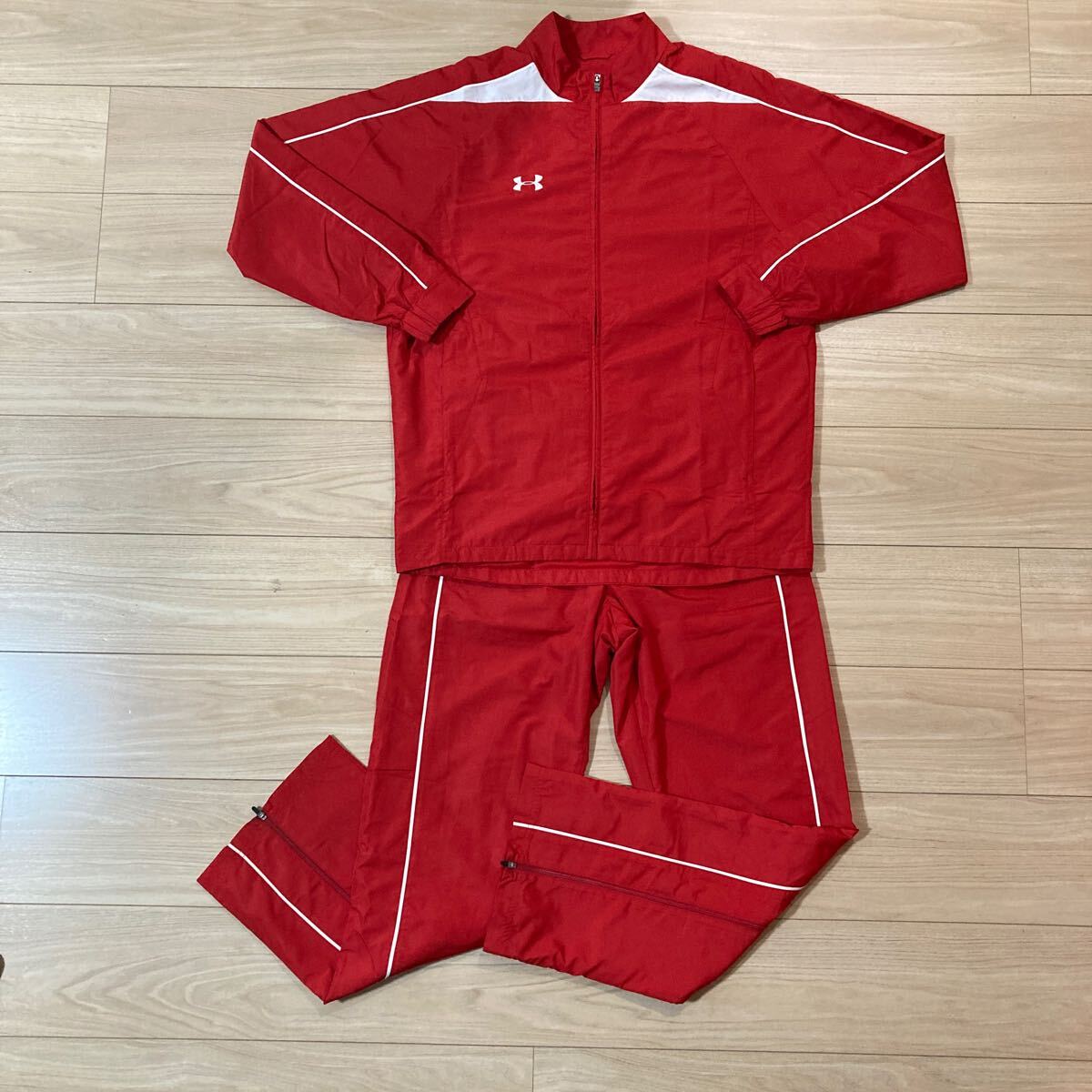 under armor アンダーアーマー ナイロンジャージ ウィンドブレーカー ジップアップ 上下セット セットアップ Mサイズ 赤拍卖